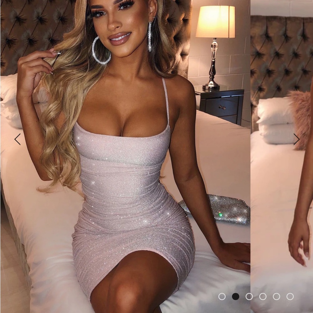 Oh Polly Sparkle Mini Dress in Light Pink
